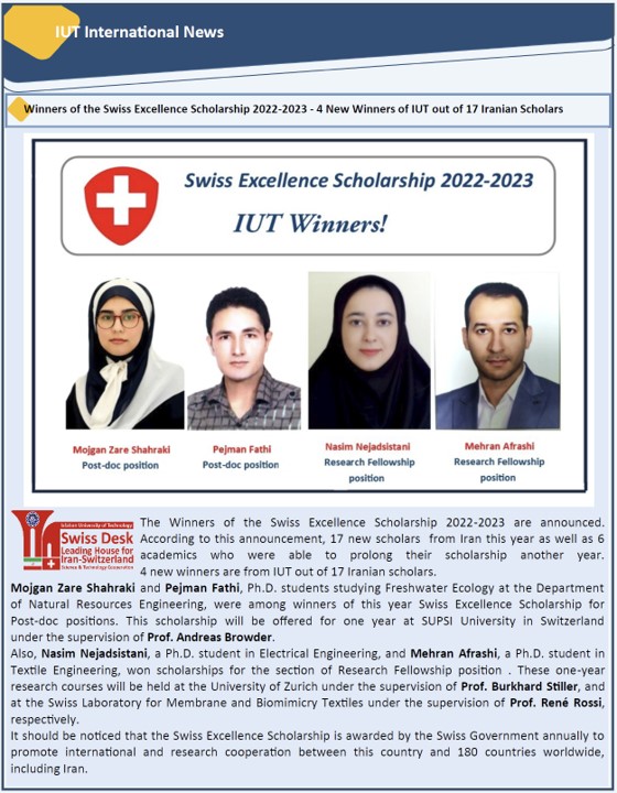 Excerpt from the Isfahan University of Technology Newsletter, Vol. 3, No. 6, June 2022.